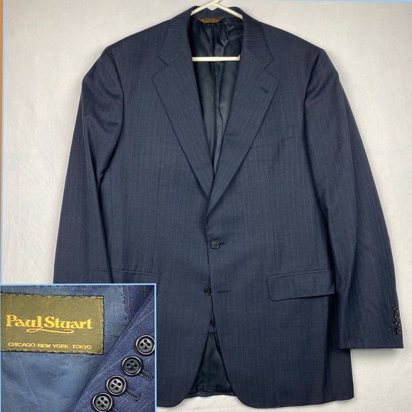 Paul Stuart "Stuart's Choice" Mens Sport Coat 42L Blazer Italy Wool Blue Striped - Picture 1 of 13
